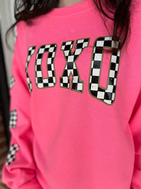 Neon Pink Checkered XOXO Sweatshirt