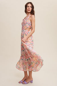 Floral Bubble Textured Two-Piece Style Maxi Dress