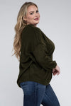 Plus Oversized Round Neck Raw Seam Melange Sweater