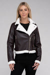 Plush Teddy Trimmed Pleather Jacket