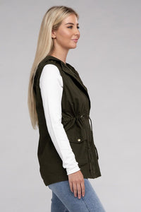 Drawstring Waist Military Hoodie Vest