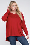 Plus Dolman Sleeve V-Neck Side Slit Hi-Low Hem Top