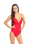 RED SCALLOP ONE-PIECE SWIMSUIT