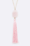 Semi Precious Pebble & Tassel Pendant Necklace