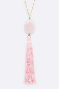 Semi Precious Pebble & Tassel Pendant Necklace