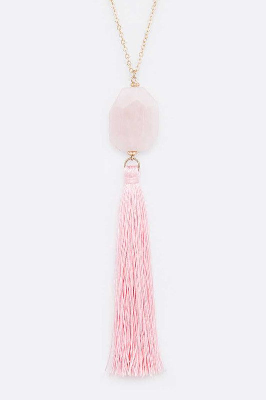 Semi Precious Pebble & Tassel Pendant Necklace