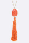 Semi Precious Pebble & Tassel Pendant Necklace