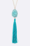 Semi Precious Pebble & Tassel Pendant Necklace