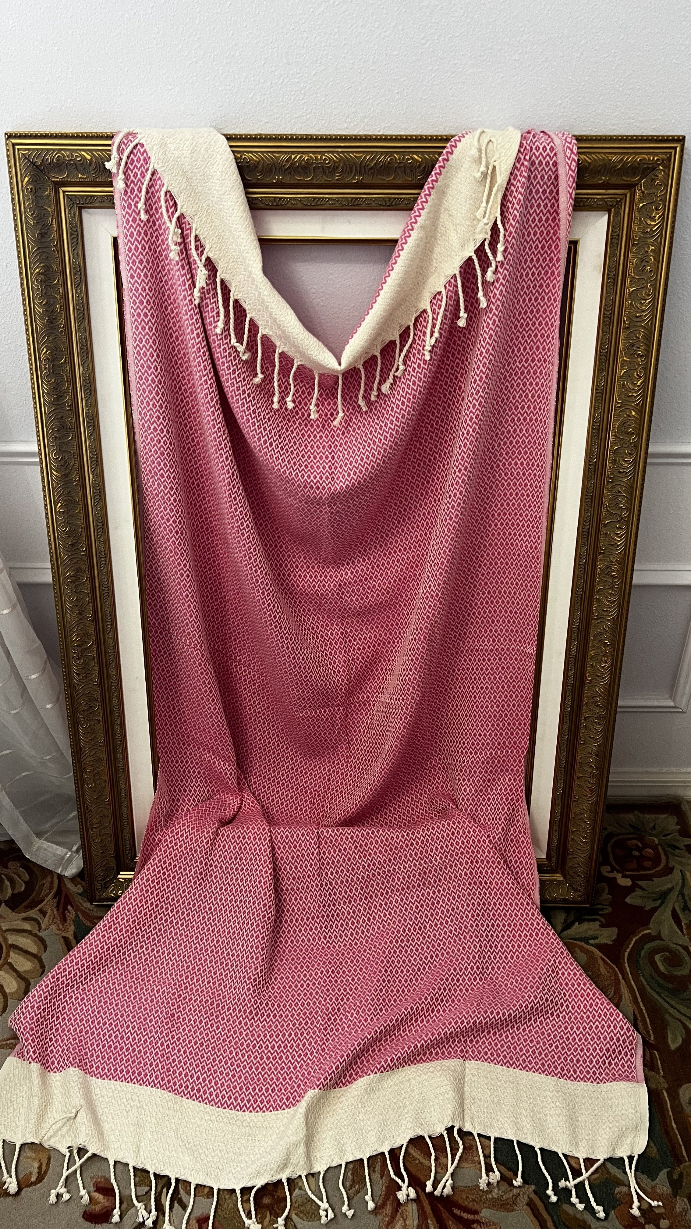 Oversized Blanket Zig Zag Diamond in Hot Pink & Cream (Handmade)