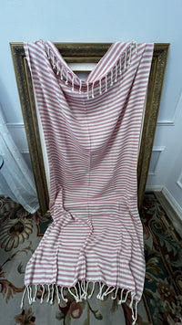 Oversized Blanket Herringbone in Hot Pink, & Cream (Handmade)