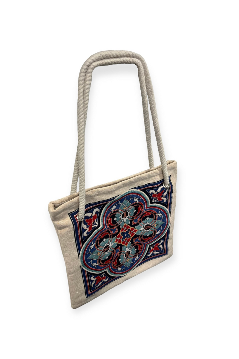 Medallion Woven Fabric Tote Bag (Handmade)