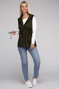 Drawstring Waist Military Hoodie Vest