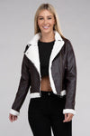 Plush Teddy Trimmed Pleather Jacket