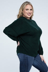 Plus Oversized Round Neck Raw Seam Melange Sweater