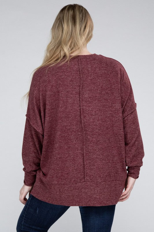 Plus Brushed Melange Drop Shoulder Sweater