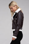 Plush Teddy Trimmed Pleather Jacket