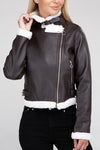 Plush Teddy Trimmed Pleather Jacket