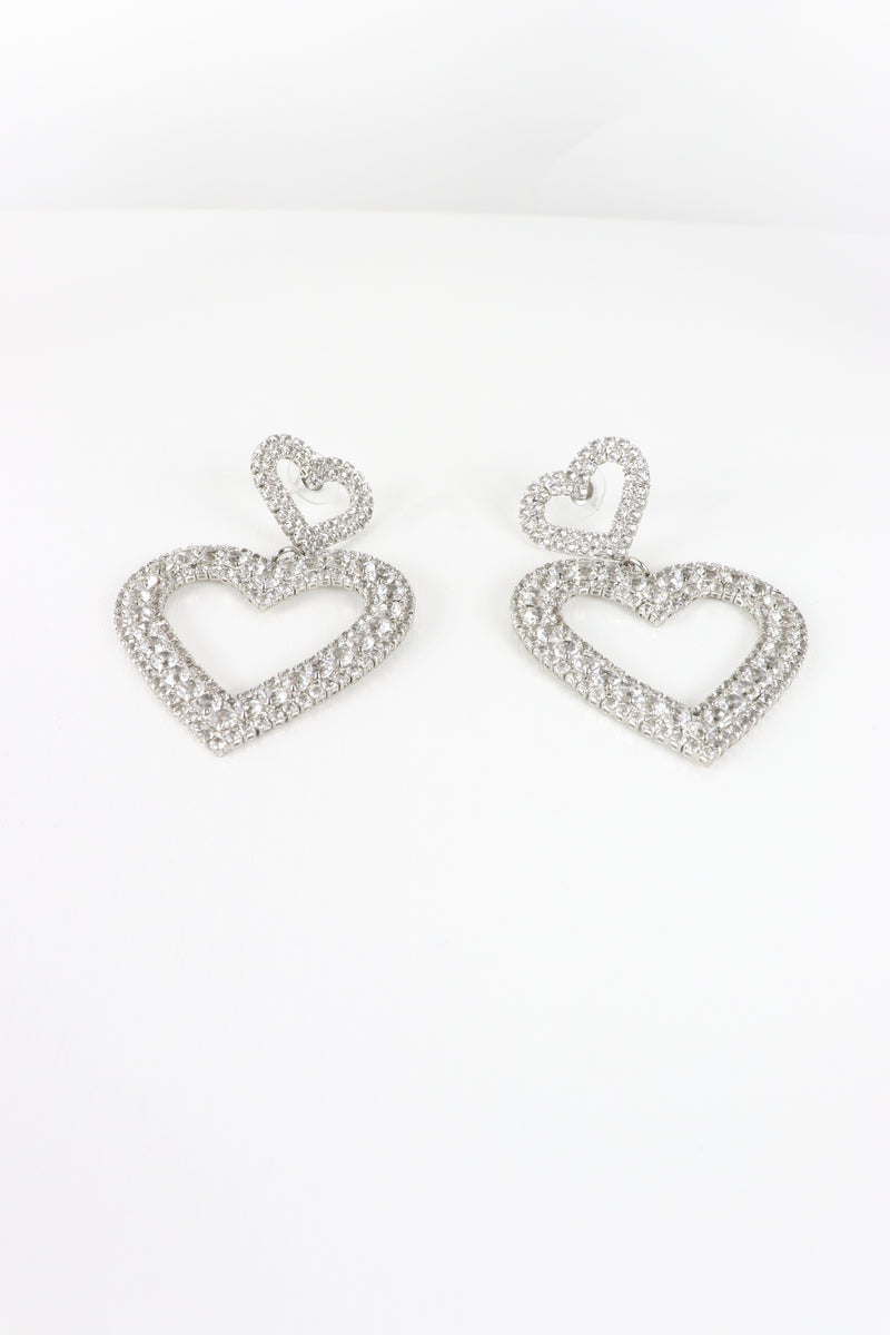 Silver Bling Heart Earrings