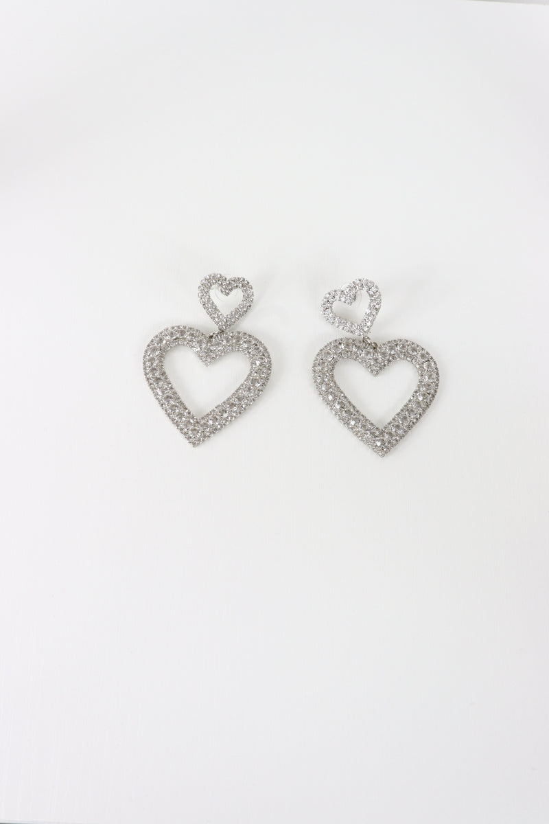 Silver Bling Heart Earrings