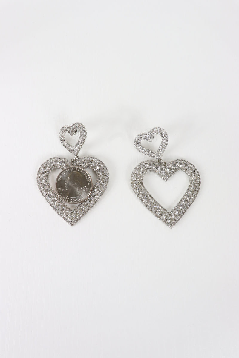 Silver Bling Heart Earrings